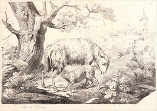 Jean-Paul Alaux (French, 1788 - 1858). Ewe with Lamb, 1818. Lithograph on laid paper. Image: 217 mm