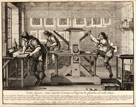 Abraham Bosse (French, 1602 - 1676). The Printers in Their Workroom, 1642. From Artists in Their