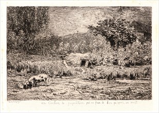 Charles FranÃ§ois Daubigny (French, 1817 - 1878). Pig in an Orchard (Le Cochon dans un Verger), ca.