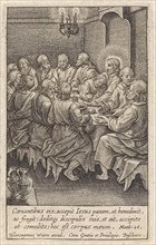 Last Supper, Christ and his disciples around a table, Hieronymus Wierix, 1563 - before 1619