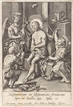 Man of Sorrows, accompanied by angels, Hieronymus Wierix, 1563 - before 1619
