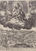 Mary with the Christ child in the clouds, Johannes Wierix, Johannes Baptista Vrints (I), 1584