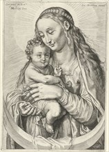 Mary with Child and crescent moon, Hendrick Goltzius, Jacob Matham, Rudolf II van Habsburg (Duits