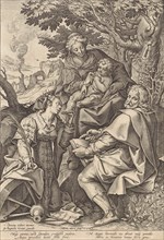 Holy Family, accompanied by Catherine of Alexandria, Hieronymus Wierix, Johannes Baptista Vrints