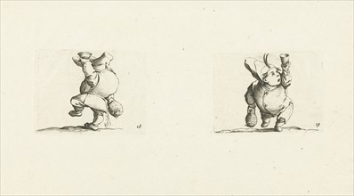 Dwarf with bottle and glass, drink spilling; Dwarf with bottle and glass, Jacques Callot, Abraham