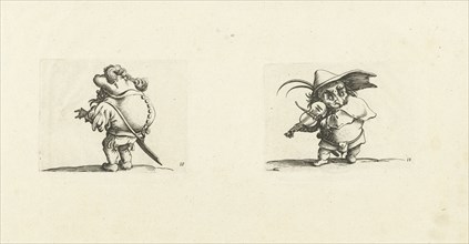 Dwarf with sword, a row of buttons on the back; Dwarf with violin and sword, Jacques Callot,