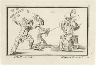 Pulcinella and Scaramouche Taglia Cantoni, print maker: Anthonie de Winter, Jacques Callot,
