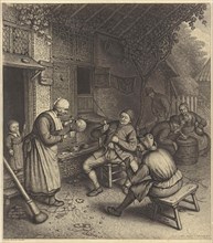 Farmers on the terrace before an inn, Germany, Jonas Suyderhoef, Leonard Schenk, c. 1623 - 1686
