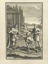 Telemachus kneels before Mentor, Jacob Folkema, 1715