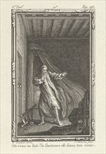 Frightened man in a bedroom, Jacob Folkema, 1761