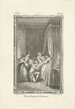 Kneeling man at the bedside of his beloved, Jacob Folkema, 1761