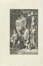 Three figures visit a writer, Jacob Folkema, Anonymous, 1702 - 1817