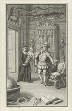 A nobleman and a cleric with a child in a cabinet of curiosities, Jacob Folkema, 1702-1767
