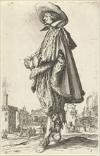 Noble man with hat, seen on the left, Jacques Callot, print maker: Anonymous, Frederik de Wit