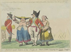 British commander with two Dutch prostitutes, 1793, Isaac Cruikshank, Samuel W. Fores, 1793