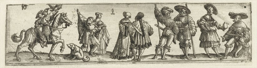 Frieze with men, women and soldiers, print maker: Monogrammist CB, 1531