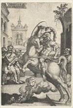 Marcus Curtius plunges into a gorge, Georg Pencz, 1535