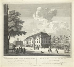 View of the square for the new theater, nieuwe Schouwburg in Amsterdam, The Netherlands, Cornelis