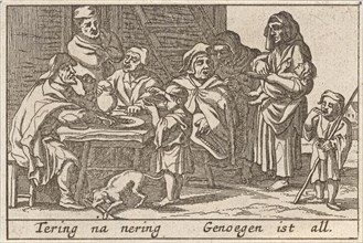 Eating figures around a table, Pieter Hendricksz. Schut, Claes Jansz. Visscher (II), 1628 - 1650
