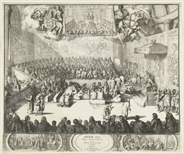 Session of the House of Commons with Queen Anne on the throne in 1702, Romeyn de Hooghe, 1702