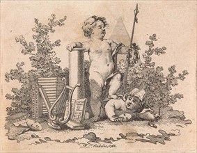 Two putti with allegorical attributes, print maker: Reinier Vinkeles, 1768