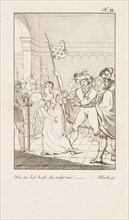 Men near a woman with a flag, DaniÃ«l Veelwaard (I), Jacob Smies, FranÃ§ois Bohn, 1802 - 1809