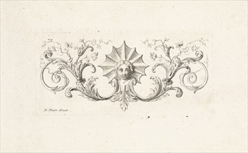Ornament with a mascaron surrounded by leafs, Bernard Picart, 1683-1733