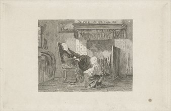 Old woman in front of a fire, Johann Heinrich Maria Hubert Rennefeld, Joseph Israels, 1845-1877