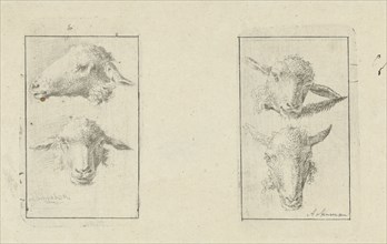Study Sheet with four sheep heads, Anthony Oberman, 1796 - 1845