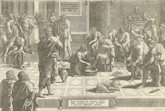 Christ washes the feet of the disciples, print maker: Anonymous, Hans Collaert I attributed to,