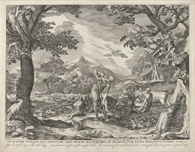 Adam and Eve to work outside the Garden, print maker: Anonymous, Jan Saenredam, Abraham Bloemaert,