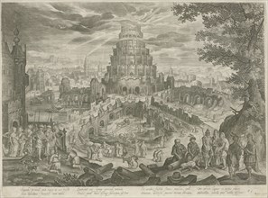 Nimrod orders the building of the Tower of Babel, Jan van Londerseel, Claes Jansz. Visscher (II),