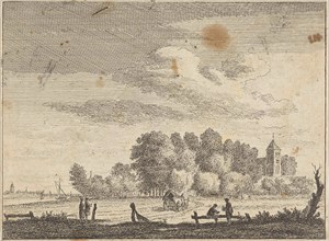 Landscape with a church behind trees, possibly Jan Vincentsz. van der Vinne, 1688 - 1721