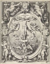 Blazon of the Chamber of Rhetoric The Pellicaen Haarlem, with the crucifixion in allegorical frame,