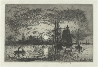 Sunset at the port of Antwerp, Belgium, Johan Barthold Jongkind, 1868