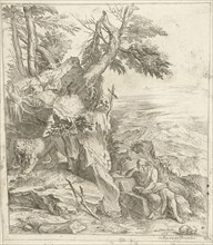 Landscape in which Hieronymus is reading, Cornelis Cort, Remondini (18de eeuw), c. 1650 - c. 1799