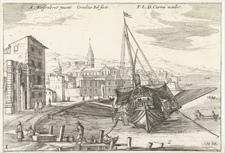Galley in an Italian port, Cornelis Bol, FranÃ§ois Langlois, c. 1623 - 1666