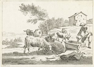 Shepherd with his flock, Jan Matthias Cok, 1735 - 1771