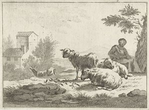 Shepherdess with flock, Jan Matthias Cok, 1735 - 1771