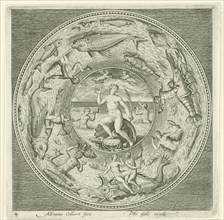 Dish with sea goddess Galatea? Adriaen Collaert, 1580-1618, print maker: Adriaen Collaert, Philips