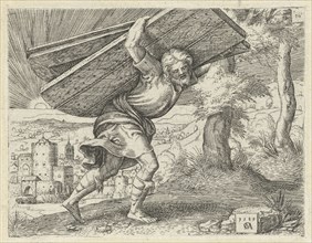 Samson carrying the gates of Gaza, print maker: Cornelis Massijs, 1549