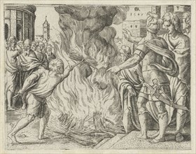 Philistines burned Samson's wife and father, Cornelis Massijs, 1549