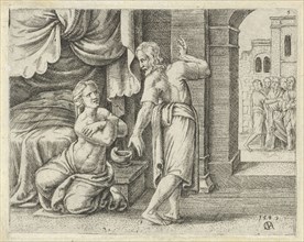 Samson's wife begs him to reveal the solution to the riddle, Cornelis Massijs, 1549
