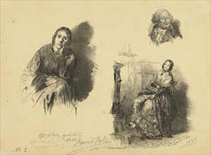 Study Sheet with three performances, David Bles, 1834 - 1899