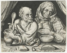 Man and woman eating porridge, Nicolaes de Bruyn, Assuerus van Londerseel, 1581 - 1656