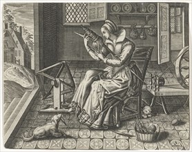 Spinster in an interior, Jan van Halbeeck, 1600 - 1630
