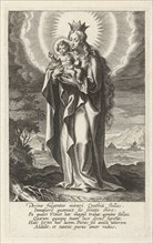 Enthroned Virgin and Child, print maker: Cornelis Galle I, Theodoor Galle, 1586 - 1650
