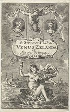 Venus on a shell with burning heart and arrow, floating off the coast of Zeeland, topped by two