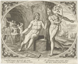 Phoebus makes Vulcan aware of the adultery, Jan Collaert (II), Philips Galle, 1576-1628
