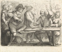 Musicians and drinking in a tavern, print maker: William Young Ottley, Jan Miense Molenaer, 1828